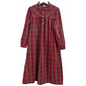 LL Bean Red Plaid Cotton Dobby Nightgown Sleep Dress Granny Gown Cottagcore L XL
